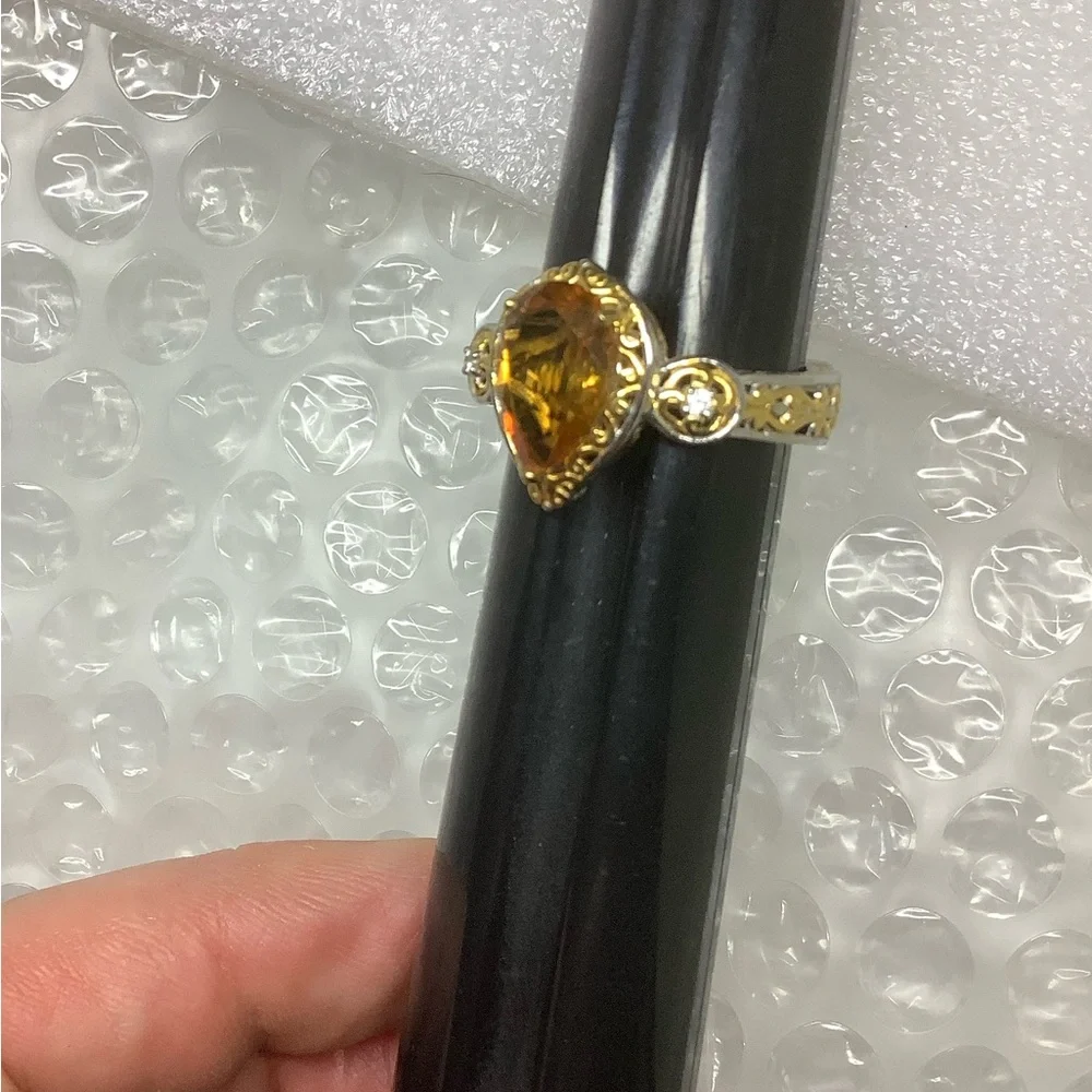 NWOT Citrine gemstone gold over sterling silver cocktail ring size 9